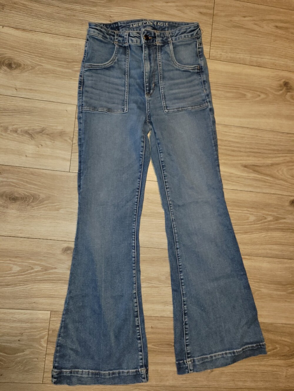 American Eagle Outfitters Super High Rise Medium Blue Flare Jeans